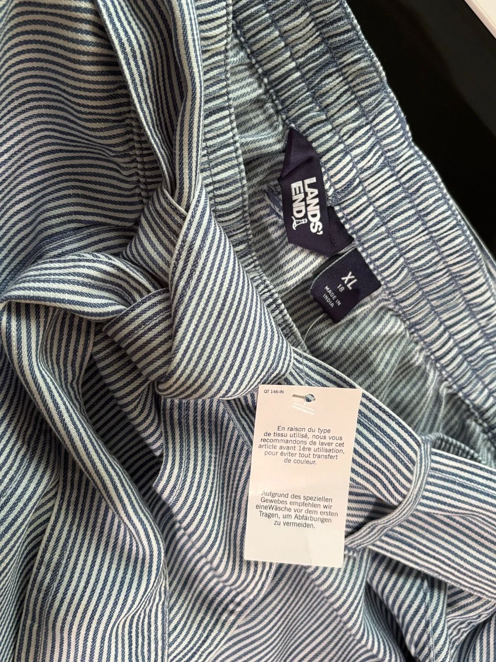 NWT LANDS END plus size LYOCELL full TIE BELT skirt STRIPES chambray XL size 18